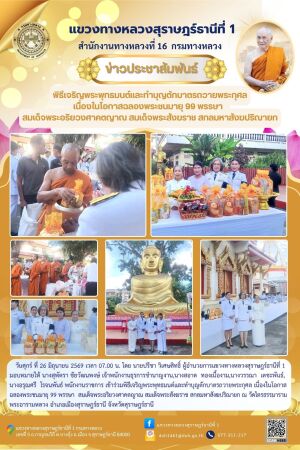 เข้าร่วมพิธีเจริญพระพุทธมนต์และทำบุญตักบาตรถวายพระกุศล เนื่องในโอกาสฉลองพระชนมายุ 99 พรรษา สมเด็จพระอริยวงศาคตญาณ สมเด็จพระสังฆราช สกลมหาสังฆปริณายก